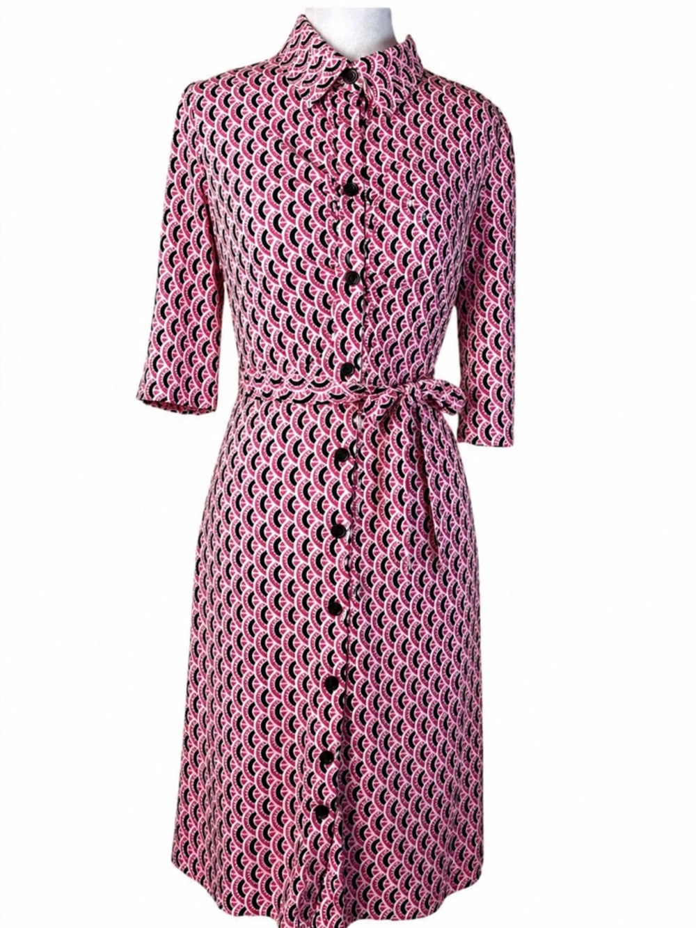 Laundry by Shelli Segal Pink Black xl Shirt Dress NWT Button Front Tie Waist